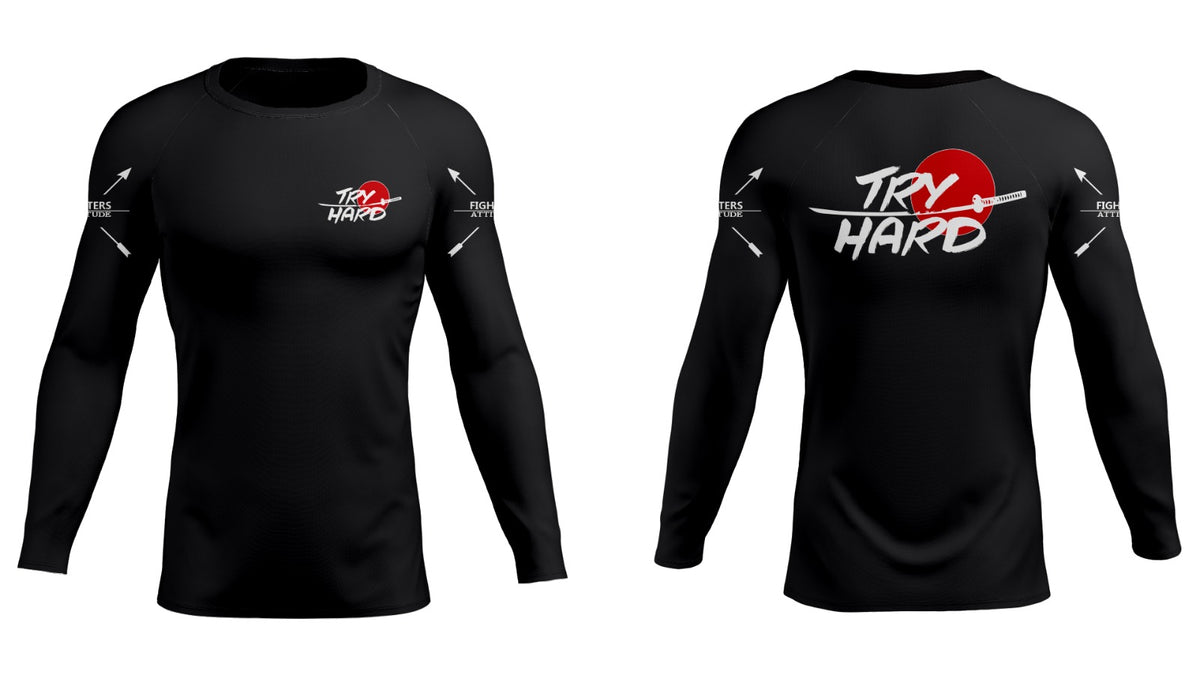 Rashguard Try Hard Long Sleeve Black StockBJJ