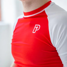 Load image into Gallery viewer, Progress profile rashguard- red and white
