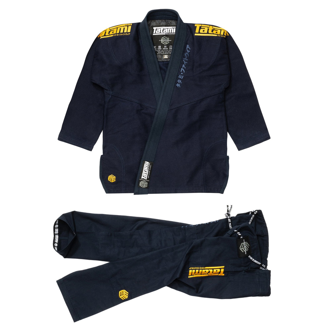 Kimono BJJ (GI) Tatami Black Label-Gold-Stil in Marineblau